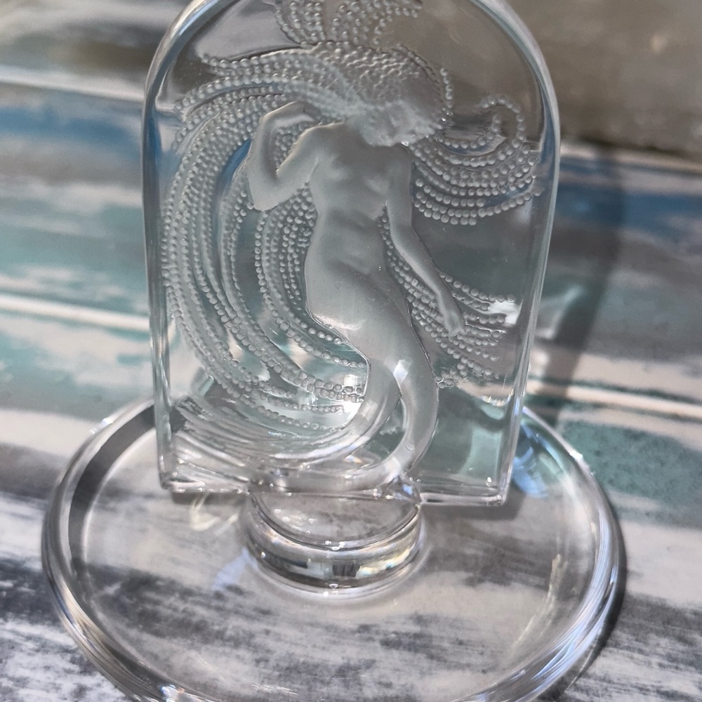 Signed Lalique France Frosted Crystal Naiad Water Nymph Ring Holder Dish